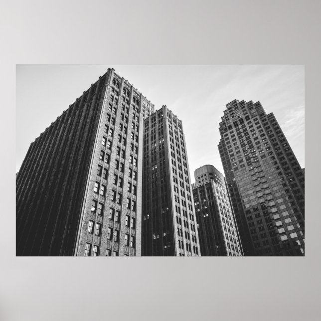 LOW ANGLE GRAYSCALE PHOTOGRAPHY OF HIGH-RISE BUILD POSTER (Front)