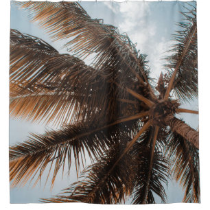 LOW-ANGLE PHOTO OF COCONUT TREE SHOWER CURTAIN