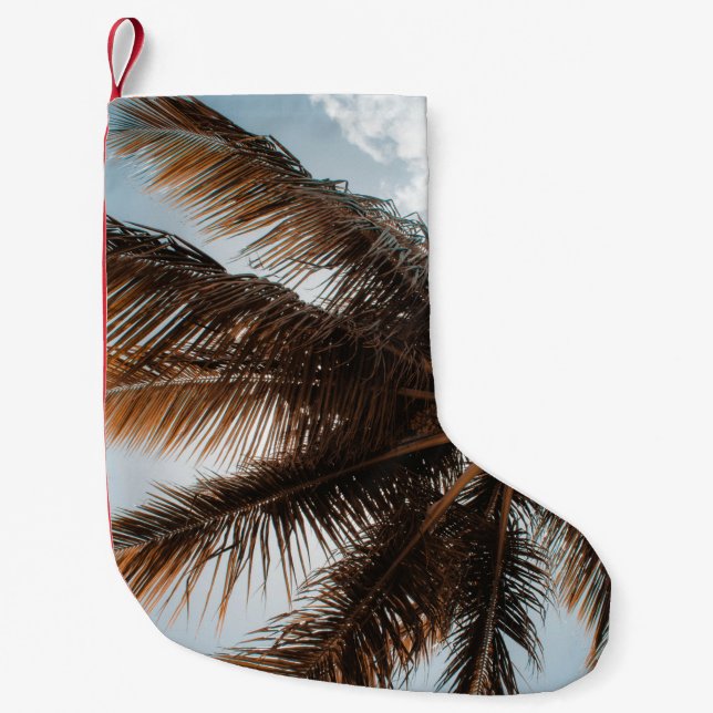 Low-angle photo of coconut tree small christmas stocking (Front)