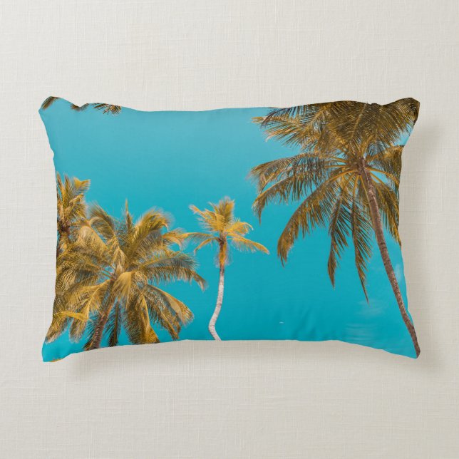 Low-angle photo of coconut trees decorative cushion (Front)