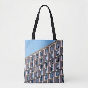 LOW ANGLE PHOTO OF GRAY CONCRETE BUILDING TOTE BAG