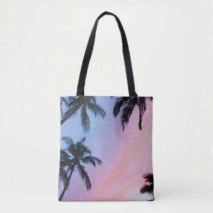 Low-angle photography coconut trees during golden  tote bag
