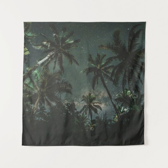 LOW ANGLE PHOTOGRAPHY OF A COCONUT TREES WITH STAR TAPESTRY (Front)