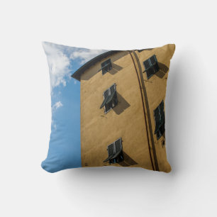 LOW ANGLE PHOTOGRAPHY OF BROWN LOUVER WINDOW CUSHION