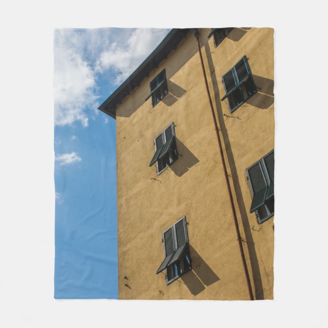 LOW ANGLE PHOTOGRAPHY OF BROWN LOUVER WINDOW FLEECE BLANKET (Front)