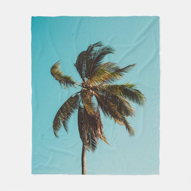 Low angle photography of coconut tree fleece blanket (Front)