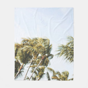 LOW-ANGLE PHOTOGRAPHY OF GREEN COCONUT TREES UNDER FLEECE BLANKET