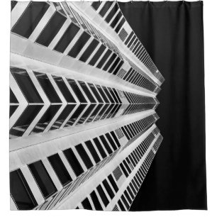 LOW ANGLE PHOTOGRAPHY OF HIGH RISE BUILDING SHOWER CURTAIN