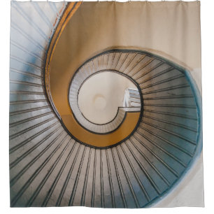 Low angle photography of spiral ladder shower curtain