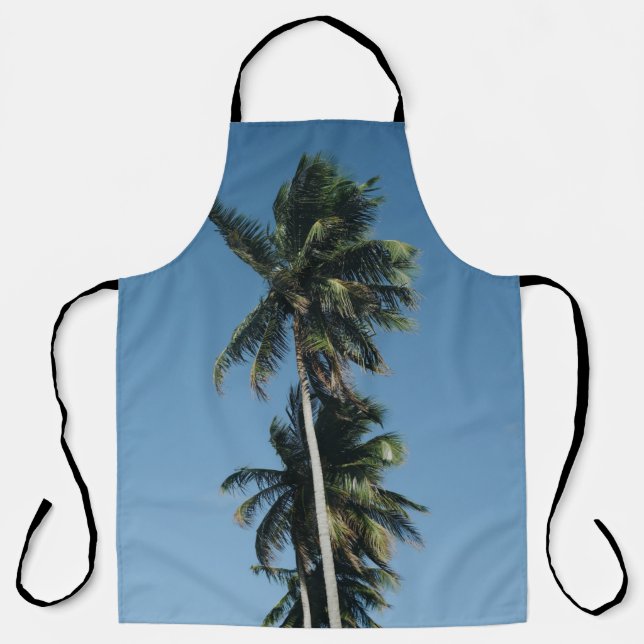 Low angle photography of three coconut trees apron (Front)