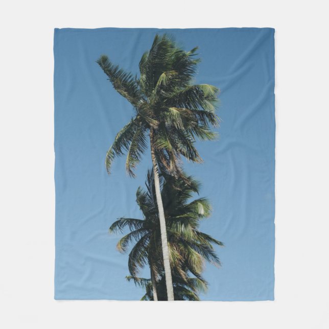 Low angle photography of three coconut trees fleece blanket (Front)