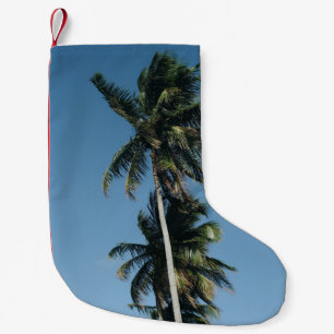 Low angle photography of three coconut trees small christmas stocking