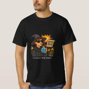 “Low Armour. High Drama.” Funny Mage RPG T-Shirt