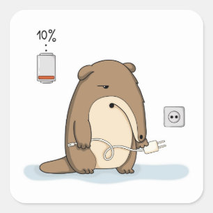 Low Battery Beaver with Charger Funny Burnout Il Square Sticker