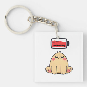 Low Battery Mood – Funny Comic Doodle Key Ring