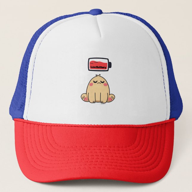 Low Battery Mood – Funny Comic Doodle Trucker Hat (Front)