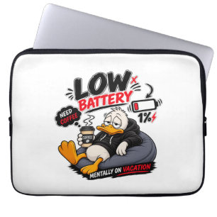Low Battery Need Coffee – Funny Sleepy Duck Design Laptop Sleeve