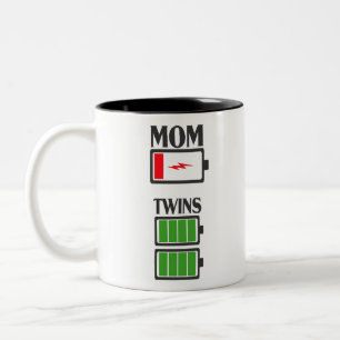Low Battery Tired Mama Mum Of Twins Pregnancy Gift Two-Tone Coffee Mug