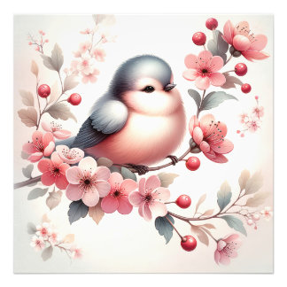 Low bird and flower branch. wall photo print