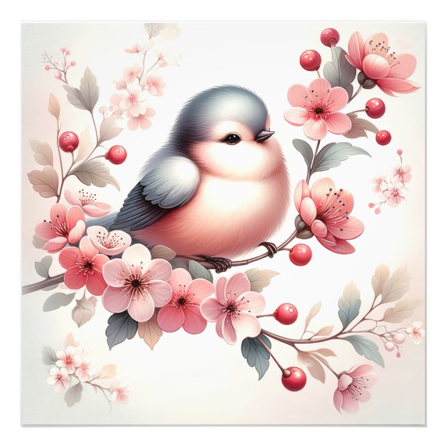 Low bird and flower branch. wall photo print (Front)