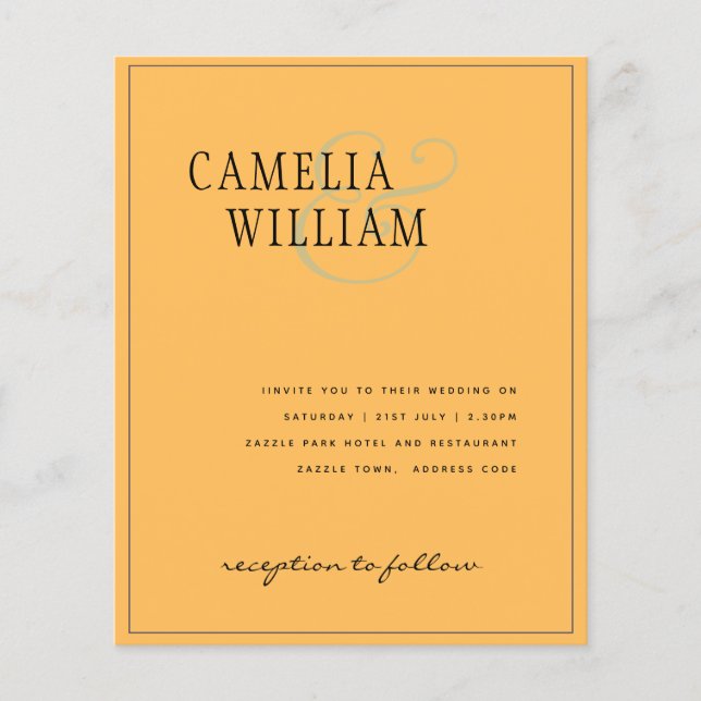 Low Budget Modern Elegance All-in-1 Wedding Invite Flyer (Front)