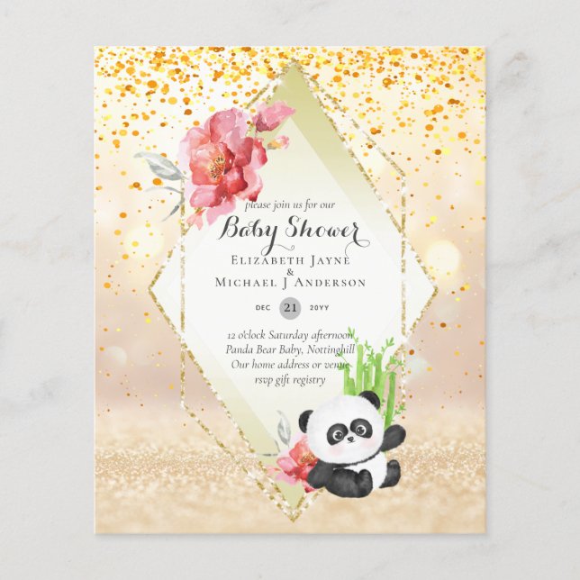 LOW BUDGET Panda Bear BABY SHOWER Invite Flyer (Front)