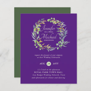 Low Budget Purple Green Floral Wedding Invitation