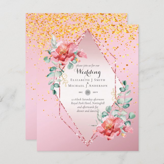 Low Budget Red Floral RoseGold Glitter Wedding (Front/Back)