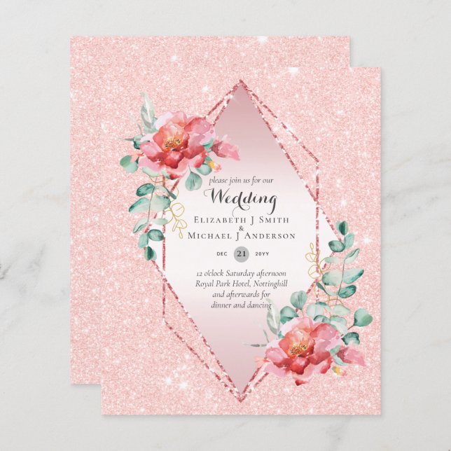 Low Budget Red Floral RoseGold Glitter Wedding (Front/Back)