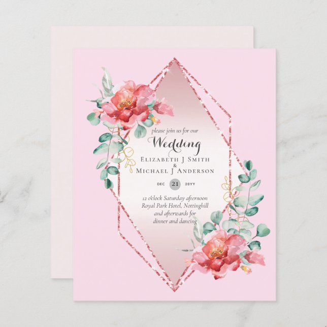 Low Budget Red Rose Floral Wedding Invitation (Front/Back)