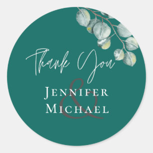 Low Budget TEAL White EUCALYPTUS Wedding Classic Round Sticker