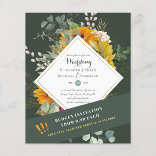 LOW BUDGET WEDDING INVITATIONS - SUNFLOWERS SATIN FLYER