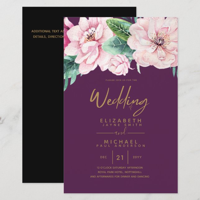 Low Budget Wedding Netork Pink Floral Invites A9 (Front/Back)