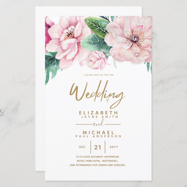 Low Budget Wedding Netork Pink Floral Invites A9 (Front/Back)