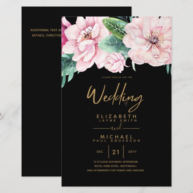 Low Budget Wedding Netork Pink Floral Invites A9 (Front/Back)