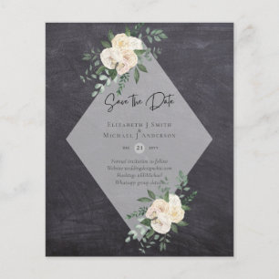 LOW BUDGET White Roses SAVE THE DATES Modern Flyer
