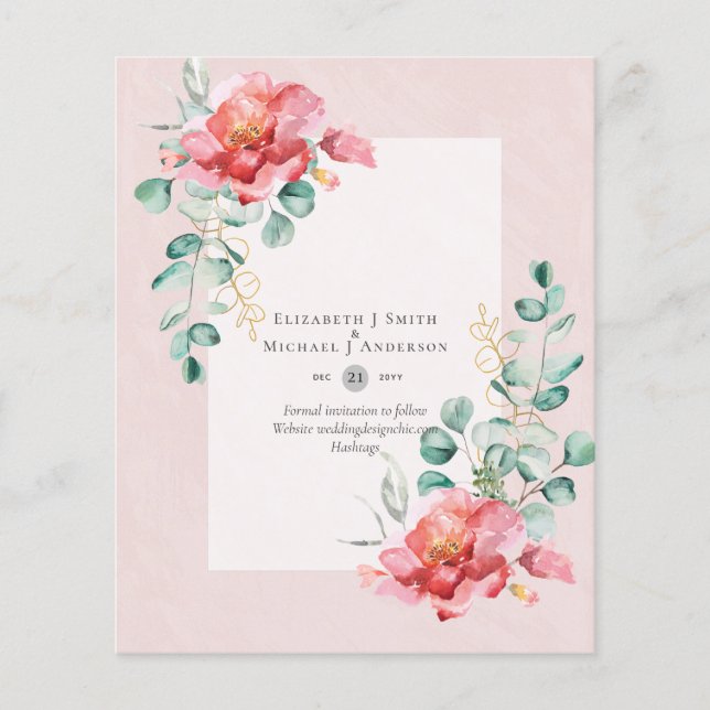 LOW BUDGET White Roses SAVE THE DATES Modern Flyer (Front)