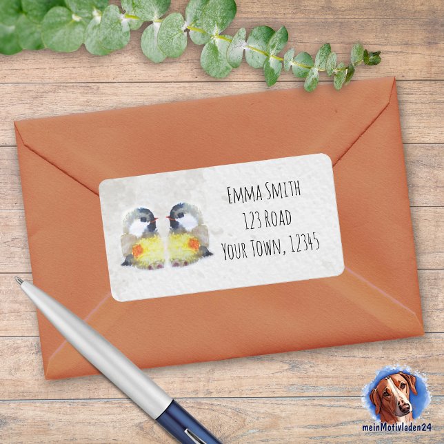 Low carbon mills - watercolor design | label (Niedliche Kohlmeisen im Aquarell-Design, eckige Adressaufkleber zum personalisieren)