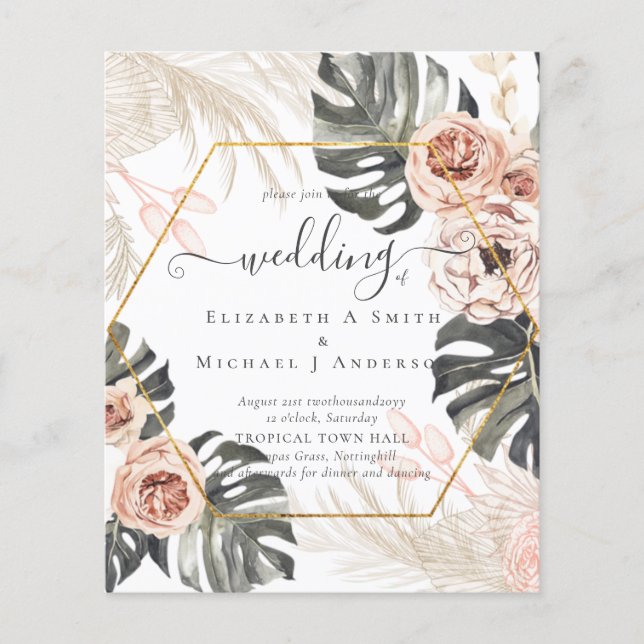 Low Cost Budget PAMPAS GRASS TROPICAL Wedding Flyer (Front)