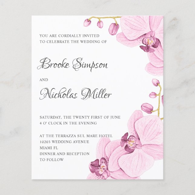 LOW COST PInk orchid Elegant Botanical Wedding (Front)