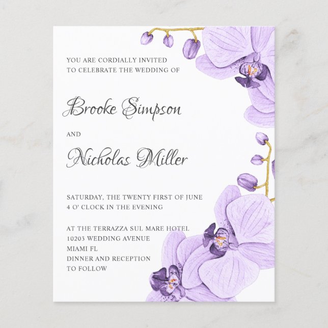 LOW COST Purple orchid Elegant Botanical Wedding (Front)