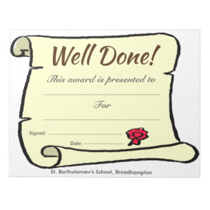 Low Cost School Well Done Scroll Sheets Notepad