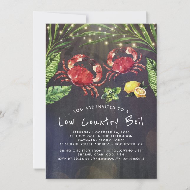 Low Country Boil Crab Cookout Dinner Party Invitation (Front)