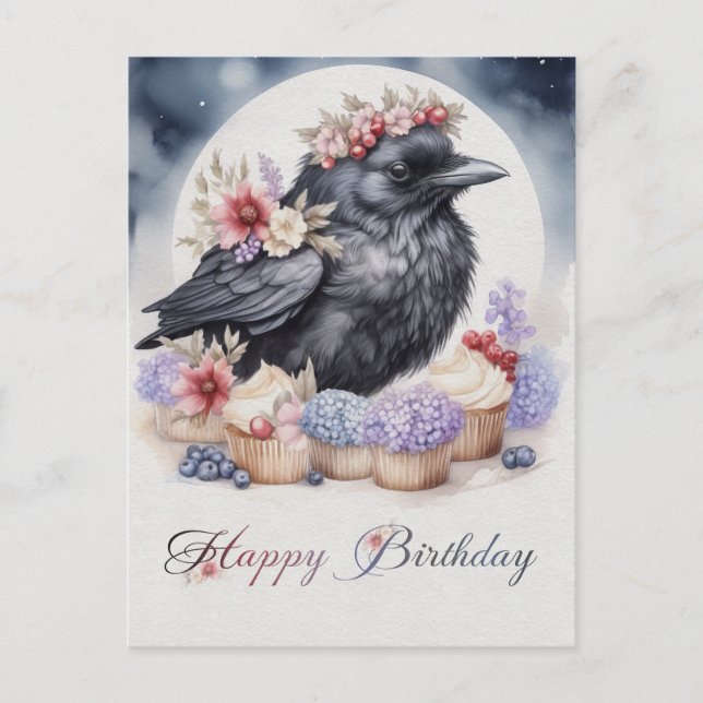 Low crow birthday flowers Cupcakes Postka Postcard (Front)