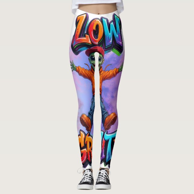 Low Gravity Funny Alien Space Humour Design Leggings (Front)