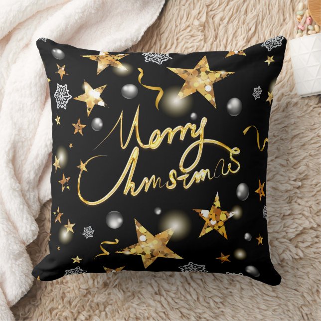 Low-key luxury Gold  Black Fashion Merry Christmas Cushion (Blanket)