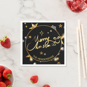 Low-key luxury Gold Black Metallic Stars Xmas Napkin