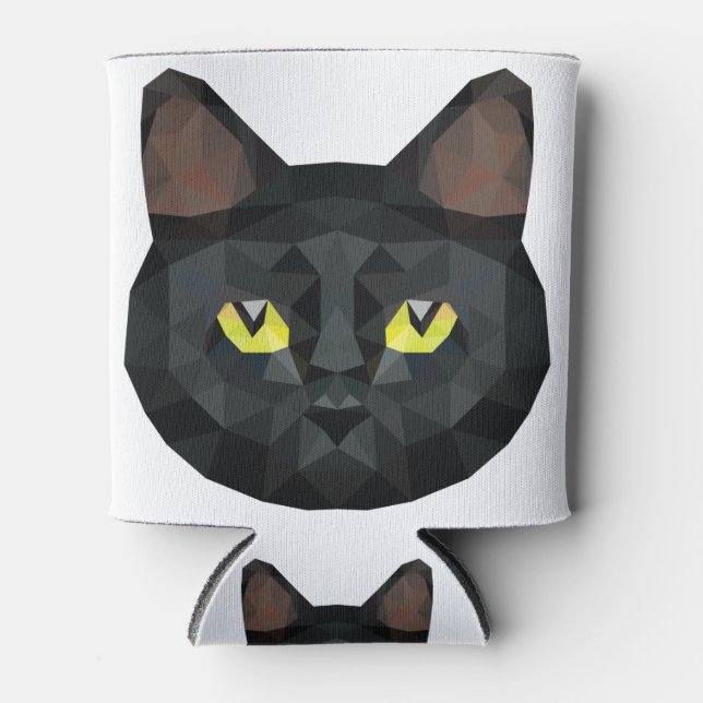 Low Poly Black Cat | Low Poly Art Can Cooler (Front)