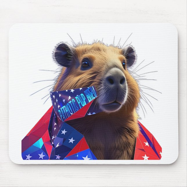 Low-Poly Capybara 'Patriotic Pup Brew' Gamer Surfa Mouse Pad (Front)