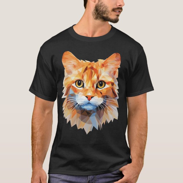 Low poly cat - orange cat in low polygon art T-Shirt (Front)